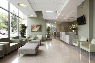 serene and inviting medical clinic interior featuring soft lighting and comfortable seating