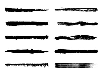 set of grunge black paint, ink brush strokes. brush collection isolated on white background. Trendy brush stroke for black ink paint,grunge backdrop, dirt banner,watercolor design and dirty texture