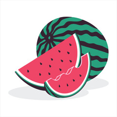 Watermelon slices and whole fruit illustration
