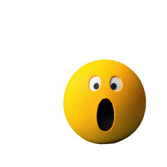 Fototapeta premium A yellow climbing hold shaped like a surprised face with wide eyes and an open mouth.