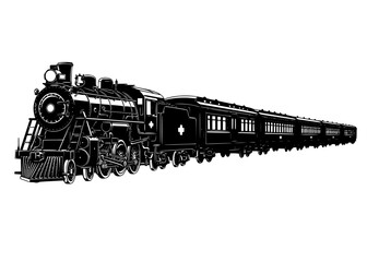 Obraz premium Vintage Steam Locomotive and Train Silhouette