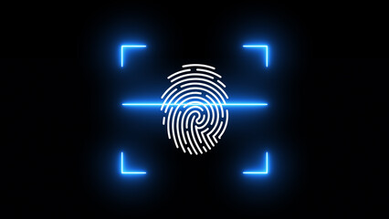 Glowing neon icon fingerprint scanning icon Isolated on Black Background