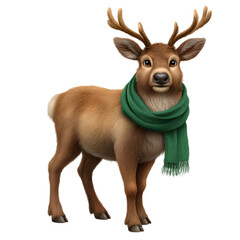Reindeer wearing a green scarf isolated on transparent background