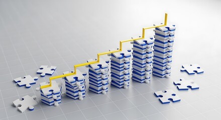 Stacked Puzzle Pieces Representing Success in a Modern Office Environment