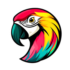 Fototapeta premium Vibrant Macaw Parrot Head Profile: Colorful Bird Logo Design, Tropical Bird Illustration, Abstract Avian Art