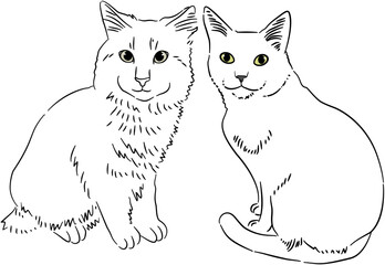 Black White Sketch of Cat Dog