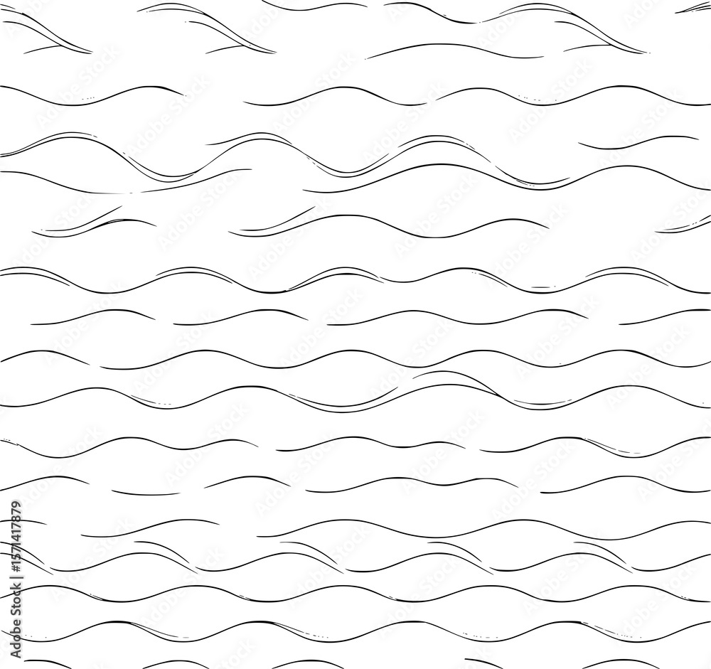 Poster wavy lines pattern: a simple black and white line art illustration featuring a repeating pattern of 