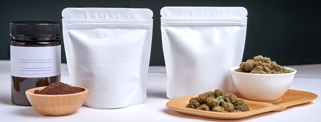 Transparent mylar bag for coffee beans on a white background with empty space for branding and text placement to enhance marketing appeal