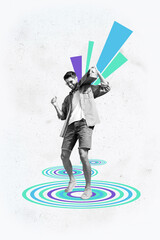 Image poster art photo collage of happy businesswoman businessman stand geometric figure...