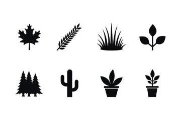 Botanical Elements Vector with Leafy Branches Trees and Decorative Plants