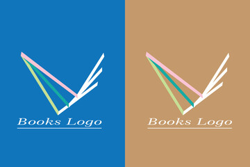 A Minimalist Book Logo Design with Blue and Brown Background Variations.
