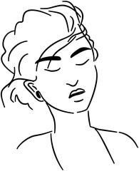 Woman Line Art Aesthetic Black and White, Close Eyes, Body and Care