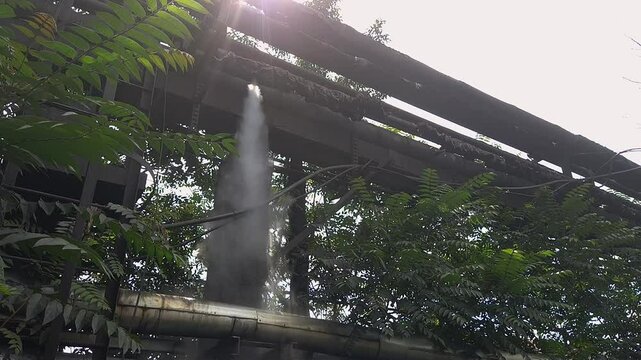 Steam Leak from Cracked Insulation on Elevated Industrial Pipeline