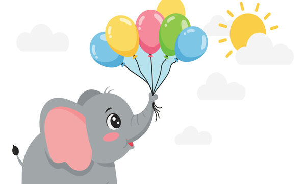 A charming cartoon illustration of a rabbit holding colorful balloons, perfect for a child's fun birthday celebration