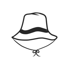 Simple Outline Drawing of a Sun Hat with Chin Strap, Perfect for Beach and Outdoor Themes