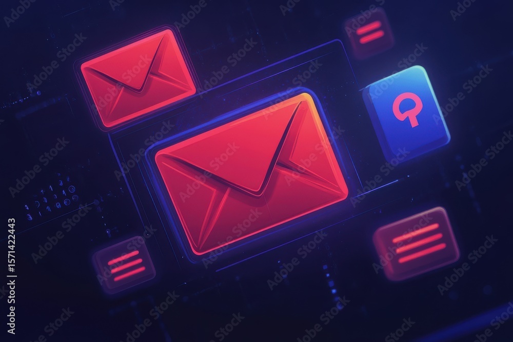Poster a colorful image of many envelopes with hearts on them. illustration of email notifications with war