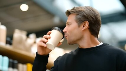 1_A shopper selecting coffee in a cozy beverage section