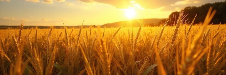 Golden Cornfield Ripe Oats and Wheat Swaying Gently in a Warm Summer Breeze, Idyllic Rural Harvest Scene