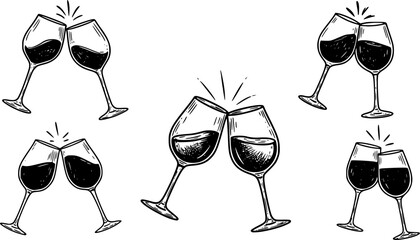clinking wine glasses hand drawn vector sketch
