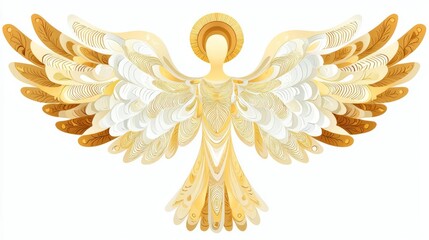 A beautiful golden angel figure with expansive wings, symbolizing peace, hope, and spirituality in art.