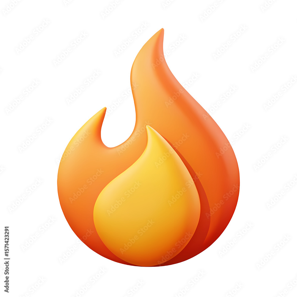 Poster vibrant 3d render of a dynamic flame icon with smooth gradients and playful design on a transparent 