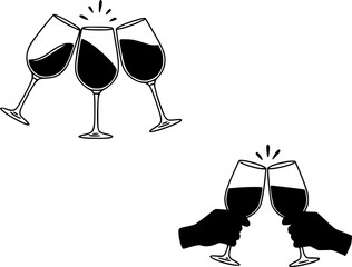 clinking wine glasses hand drawn vector sketch
