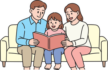 Happy Family Reading Together on Sofa Parents Child Book Time