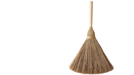 Hanging broom ready to use, domestic setting vibe, background isolated on a Transparent background, PNG file.