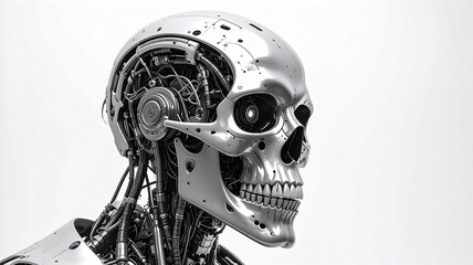 Detailed chrome skull cyborg profile