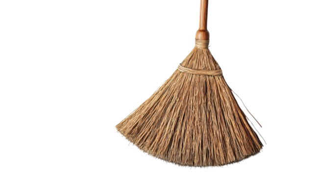 Hanging broom ready to use, domestic setting vibe, background isolated on a Transparent background, PNG file.