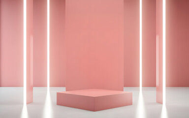 Glossy Pink Showroom with Square Pedestal &ndash; Minimal 3D Stage for Fashion or Cosmetic Display