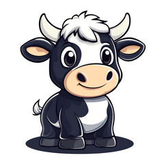 Obraz premium Adorable Cartoon Baby Cow: Black and White Calf Illustration