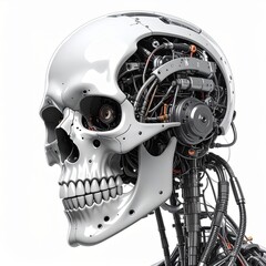 Fototapeta premium A futuristic cyborg skull, revealing intricate mechanical components 
