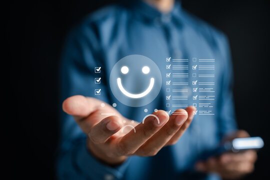 Mental health check, positive mood tracking, emotional wellbeing assessment, psychological support tools, digital checklist, and smiley face concept for personal wellness, happiness