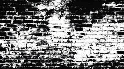 A black and white image of a brick wall with some areas of heavy shadow and distressed texture