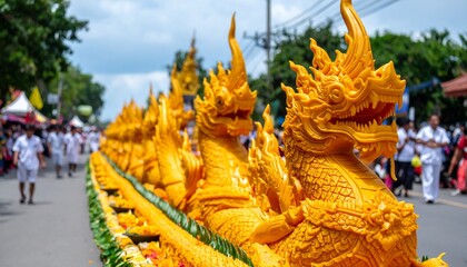 Fototapeta premium A parade float featuring intricate dragon sculptures in a cultural celebration