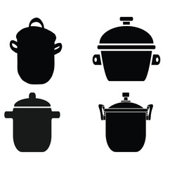 Vector Silhouettes of Assorted Cooking Pots – Kitchen Cookware Collection on White Background