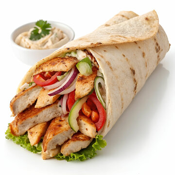Tendir d&ouml;ner with chicken isolated on white background.