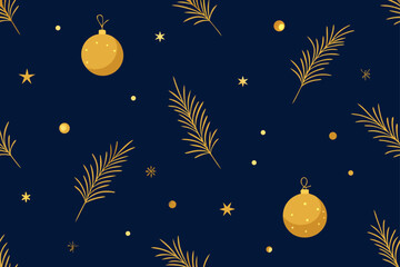 Elegant Seamless Pattern Of Golden Christmas Ornament