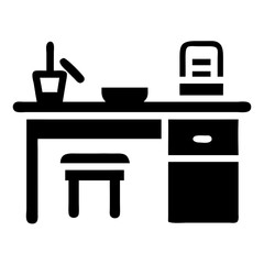 Simple desk with chair and art supplies silhouette