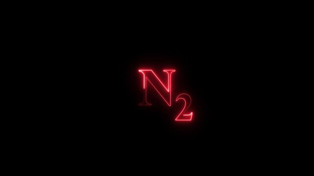 Nitrogen molecule symbol on the black background . chemical representation . neon sign .