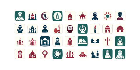 Comprehensive Icon Collection Representing Diverse Cultures and Religions A Vector Set Featuring Symbols Deities Landmarks and Cultural Elements for Global Representation and Design Projects