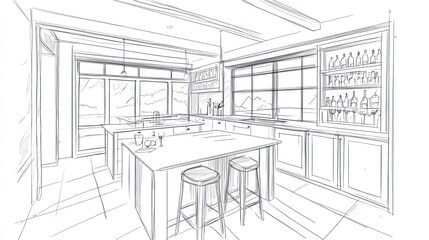 Fototapeta premium Interior design sketch of a modern kitchen.