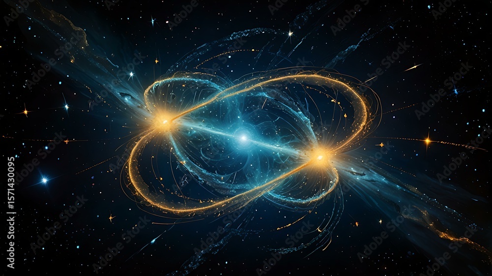 Wall mural abstract art representing cosmic energy intertwining with comets.