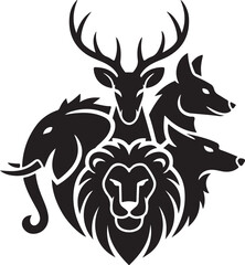 Simple Black Silhouette Animal Heads Vector Graphic