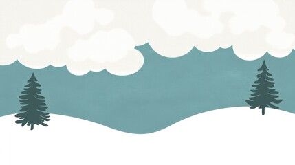 Fototapeta premium Winter landscape with snow-covered hills and fir trees.