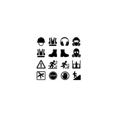 Industrial Safety and Workplace Warning Black Silhouette Icons Set.