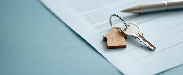 The keys and house-shaped keychain on a real estate document.