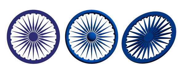 Set of Ashoka Chakra on white background 