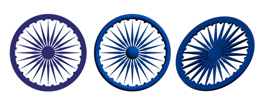 Set of Ashoka Chakra on white background 